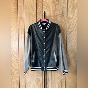 Faux Leather Varsity Jacket
